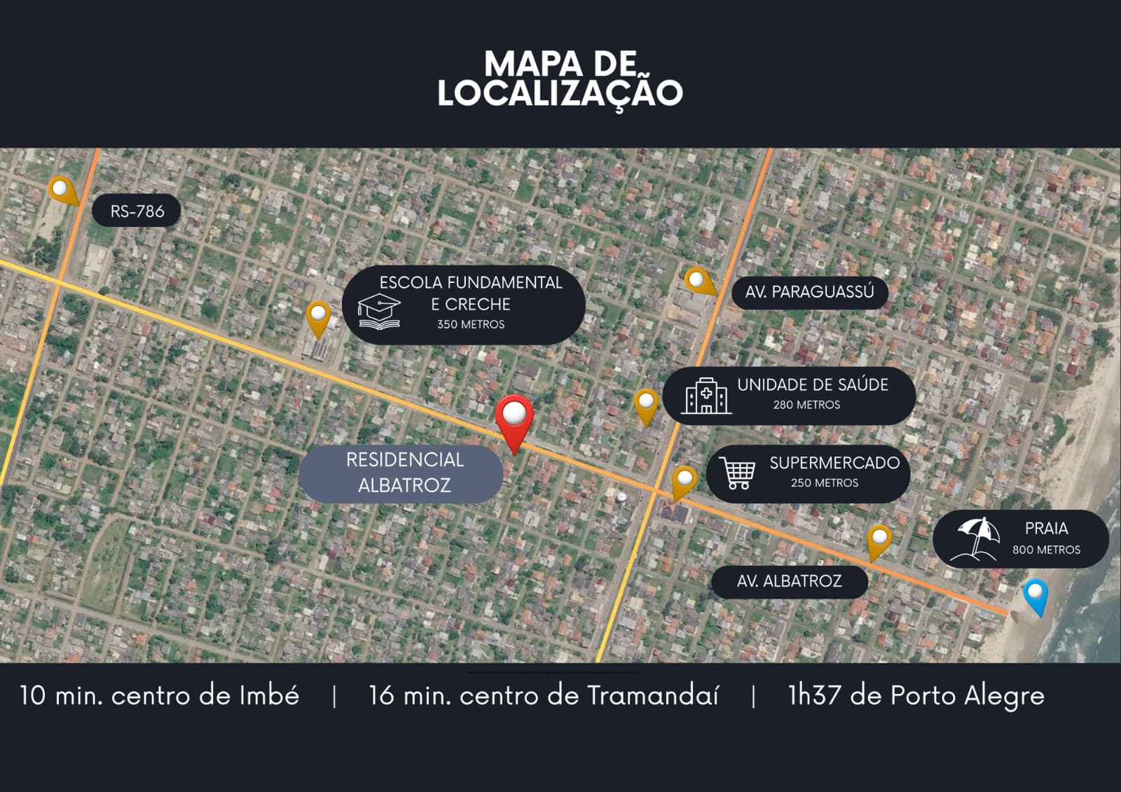 Mapa de localização do Residencial Albatroz em Imbé, Rio Grande do Sul